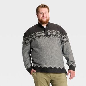 Goodfellow & Co - Men's Big & Tall Fair Isle Mock Neck Button Sweate Gray
